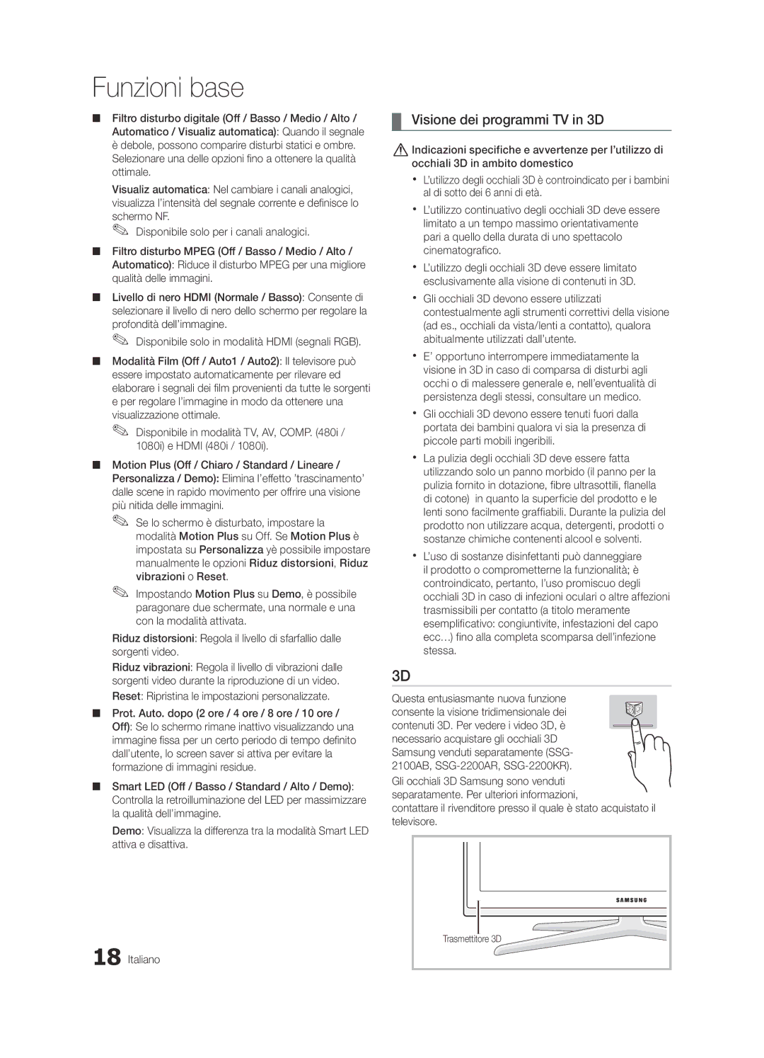 Samsung UE55C8790XSXZG, UE55C8700XSXXN, UE40C8000XPXZT, UE55C8000XPXZT, UE46C8000XPXZT manual Visione dei programmi TV in 3D 