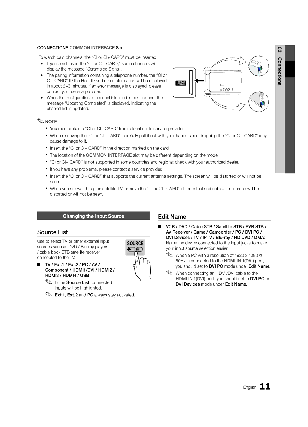 Samsung UE46C8705, UE55C8705, UE40C8705 user manual Source List, Edit Name, Changing the Input Source 