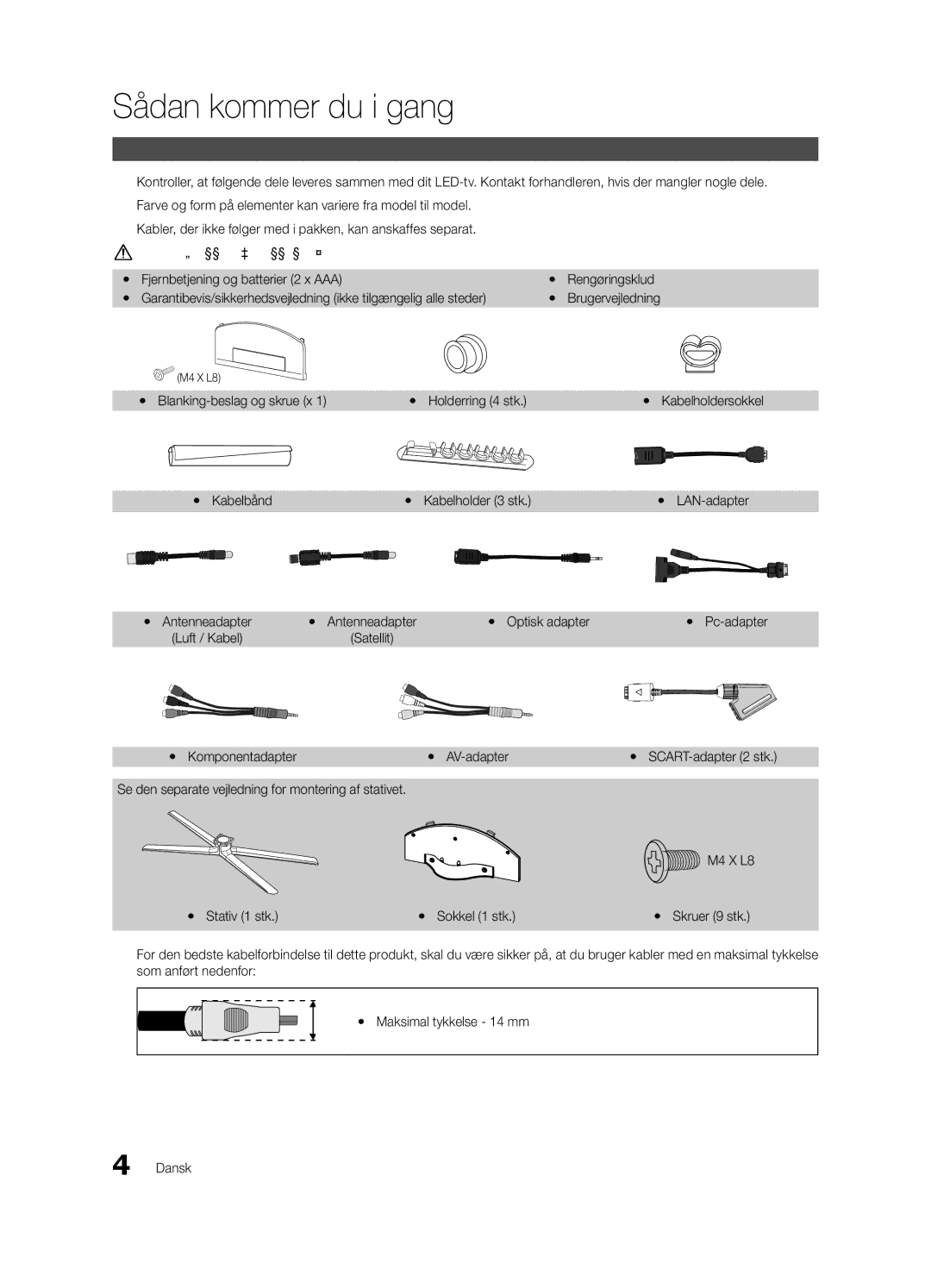 Samsung UE55C8705, UE40C8705, UE46C8705 user manual Sådan kommer du i gang, Tilbehør 