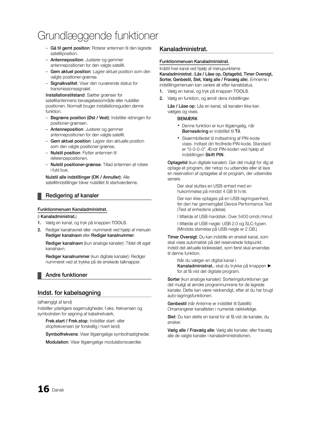 Samsung UE55C8705, UE40C8705, UE46C8705 user manual Indst. for kabelsøgning, Redigering af kanaler, Andre funktioner 