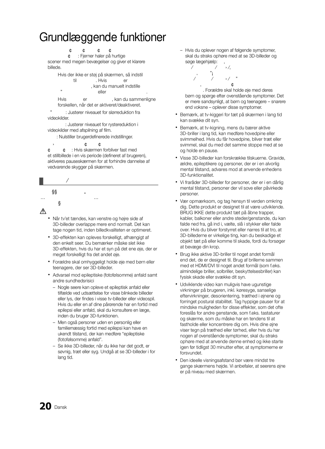 Samsung UE40C8705, UE55C8705, UE46C8705 user manual Grundlæggende funktioner, Visning af tv med 3D-funktionen 