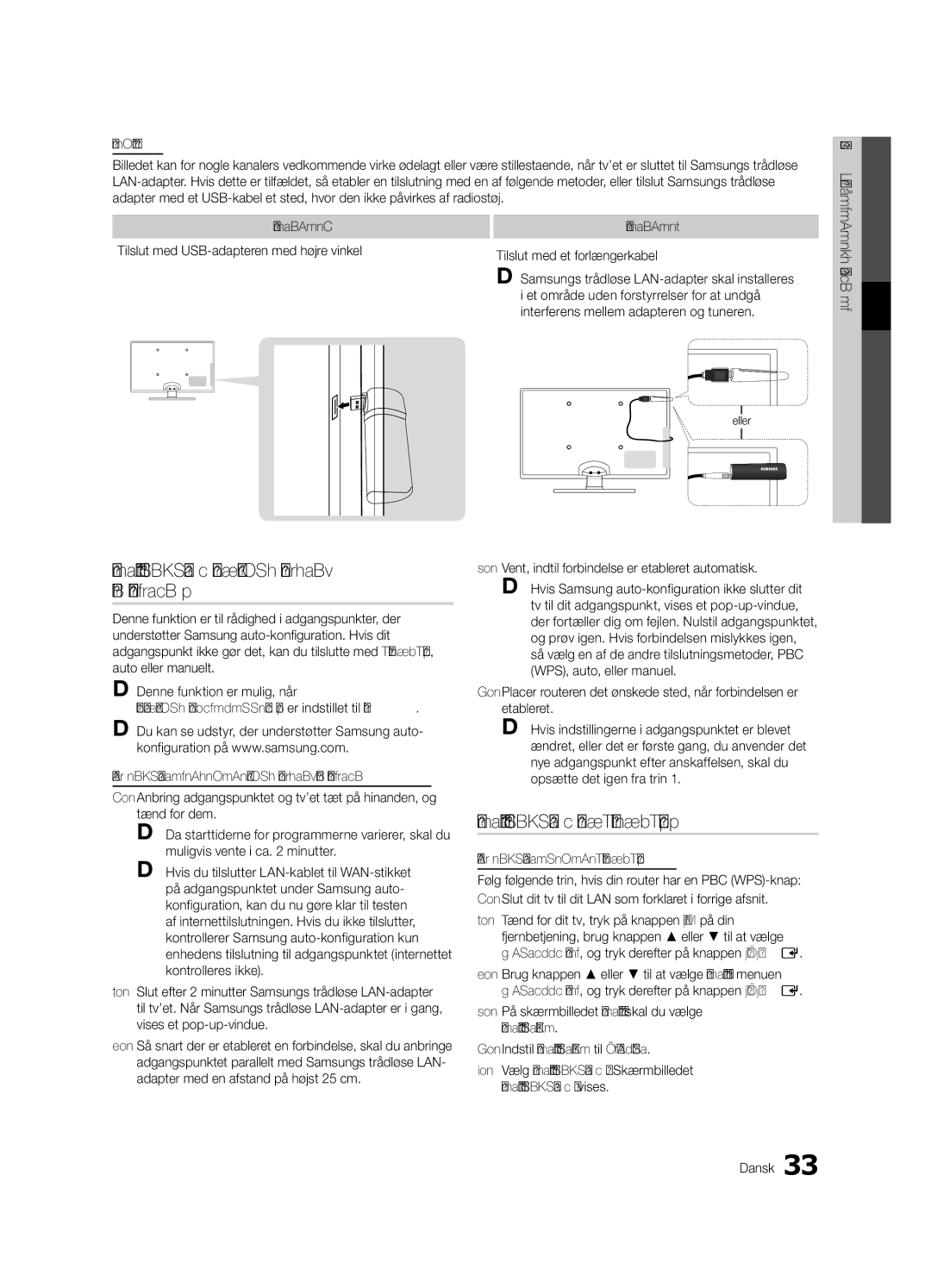 Samsung UE46C8705, UE55C8705, UE40C8705 user manual Netværksopsætning PBC WPS 