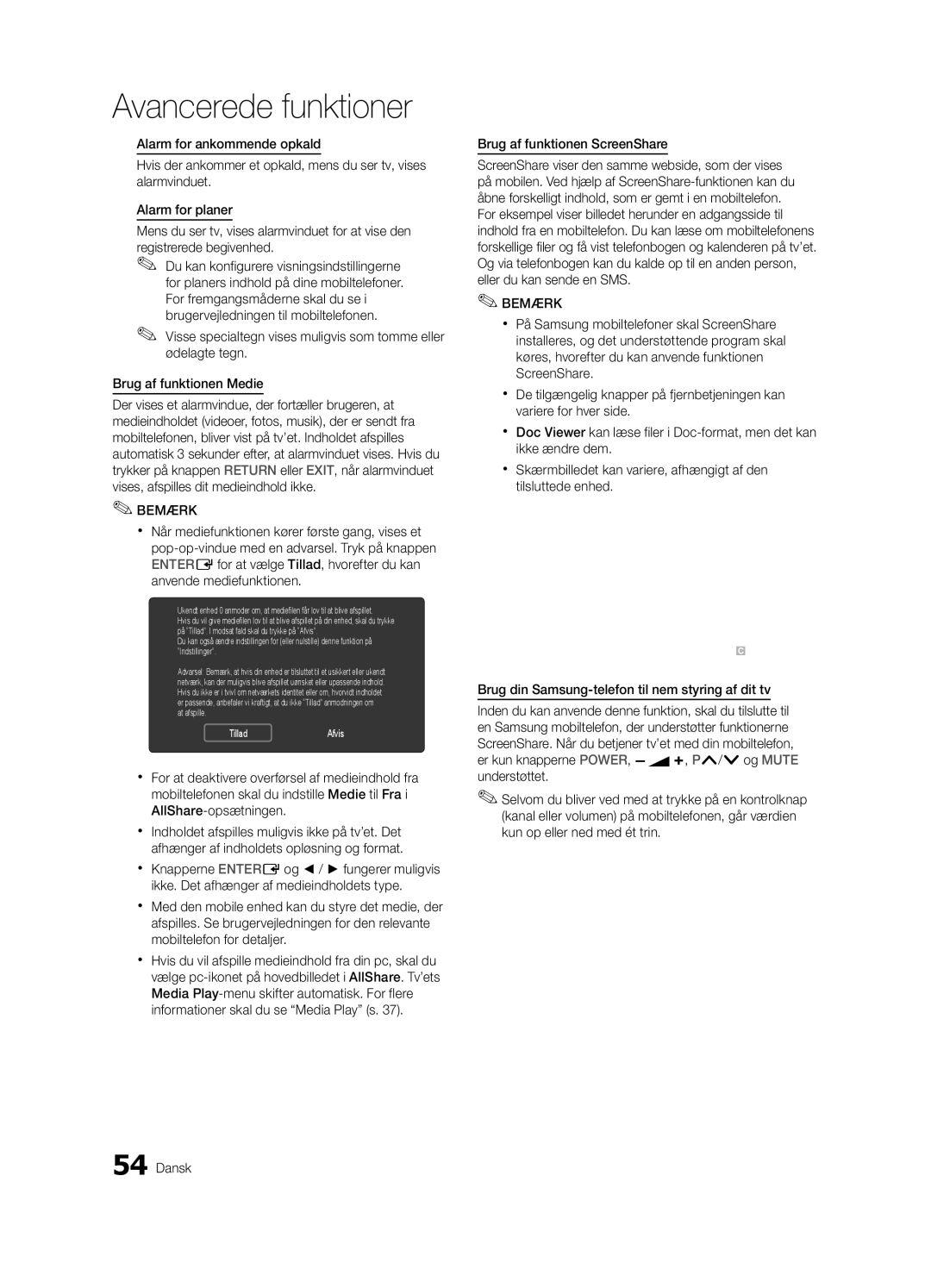 Samsung UE46C8705, UE55C8705, UE40C8705 user manual TilladAfvis 