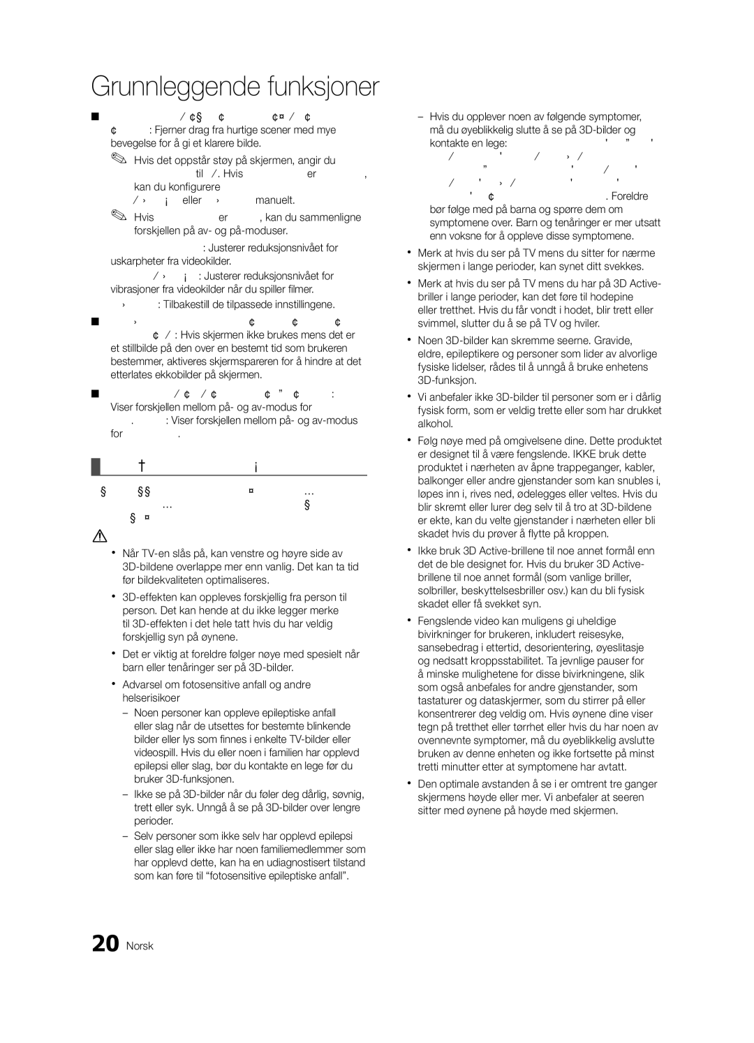 Samsung UE46C8705, UE55C8705, UE40C8705 user manual Grunnleggende funksjoner, Se på TV med 3D-funksjonen 