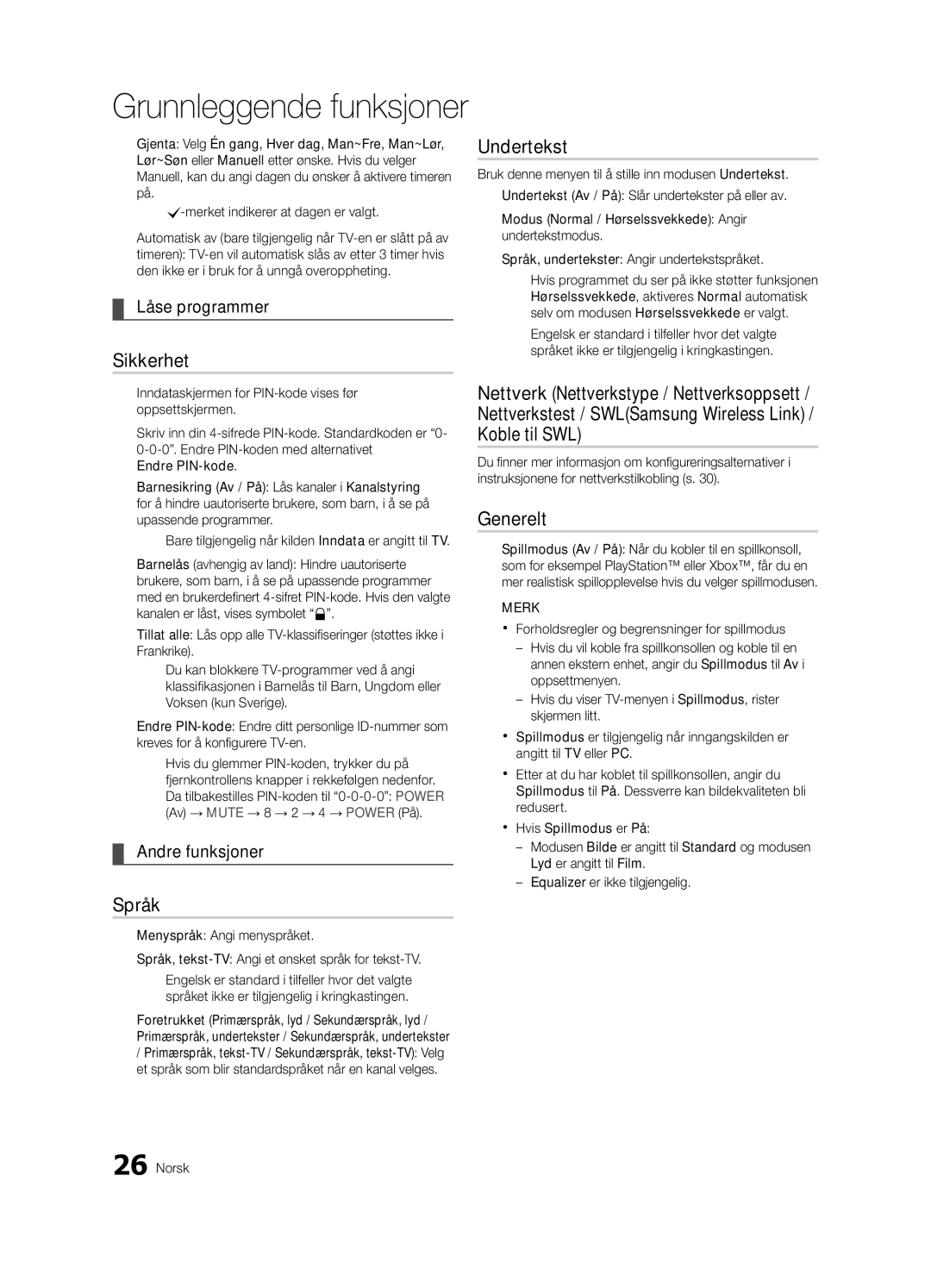 Samsung UE46C8705, UE55C8705, UE40C8705 user manual Sikkerhet, Låse programmer 