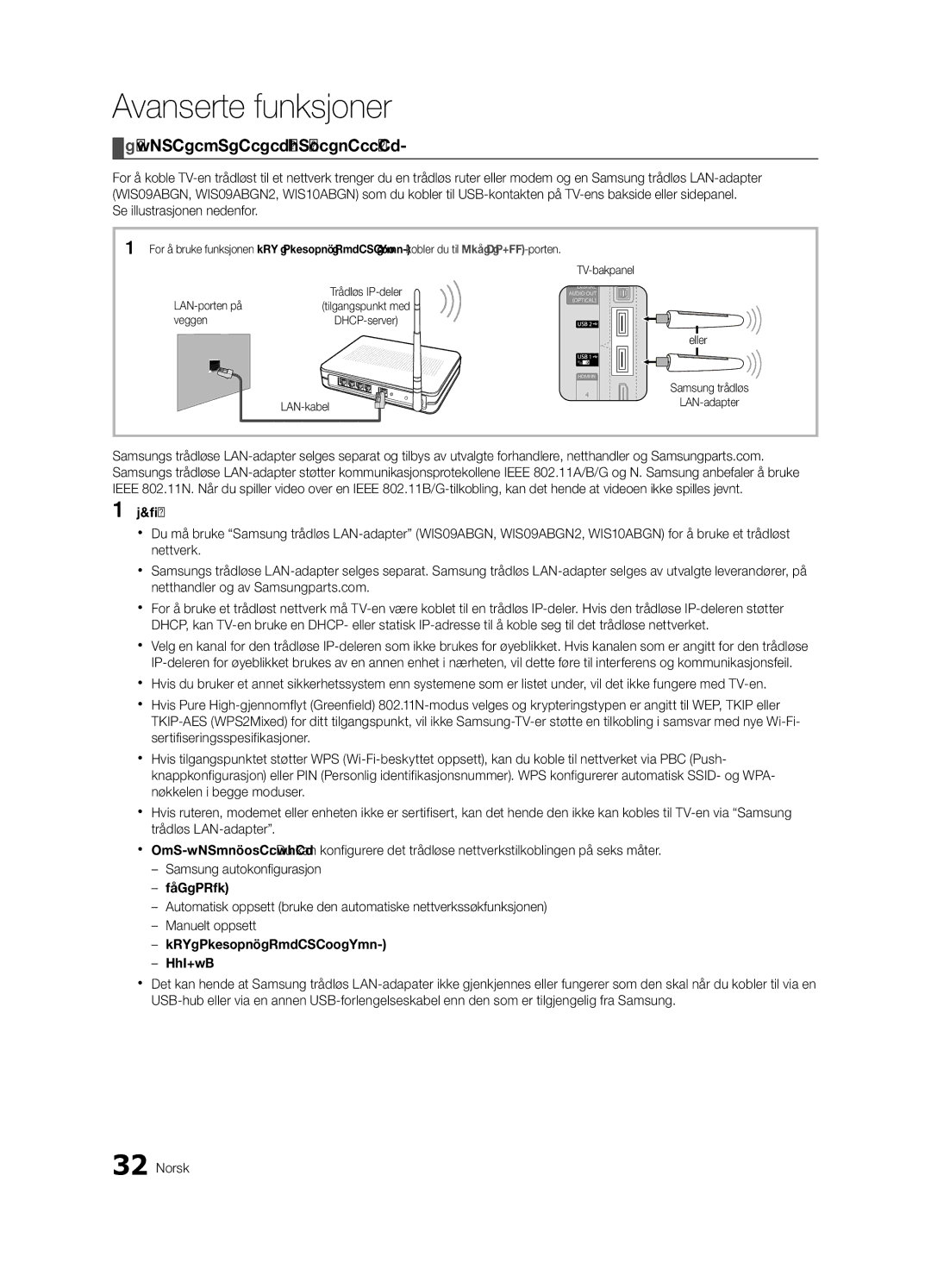 Samsung UE46C8705, UE55C8705, UE40C8705 user manual Koble til et trådløst nettverk, Se illustrasjonen nedenfor, Veggen 