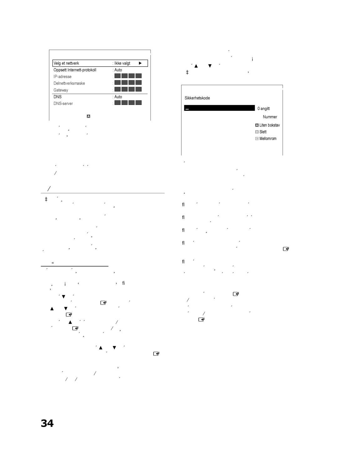 Samsung UE40C8705, UE55C8705, UE46C8705 user manual Sikkerhetskode Angitt ~9 Nummer, Slett 