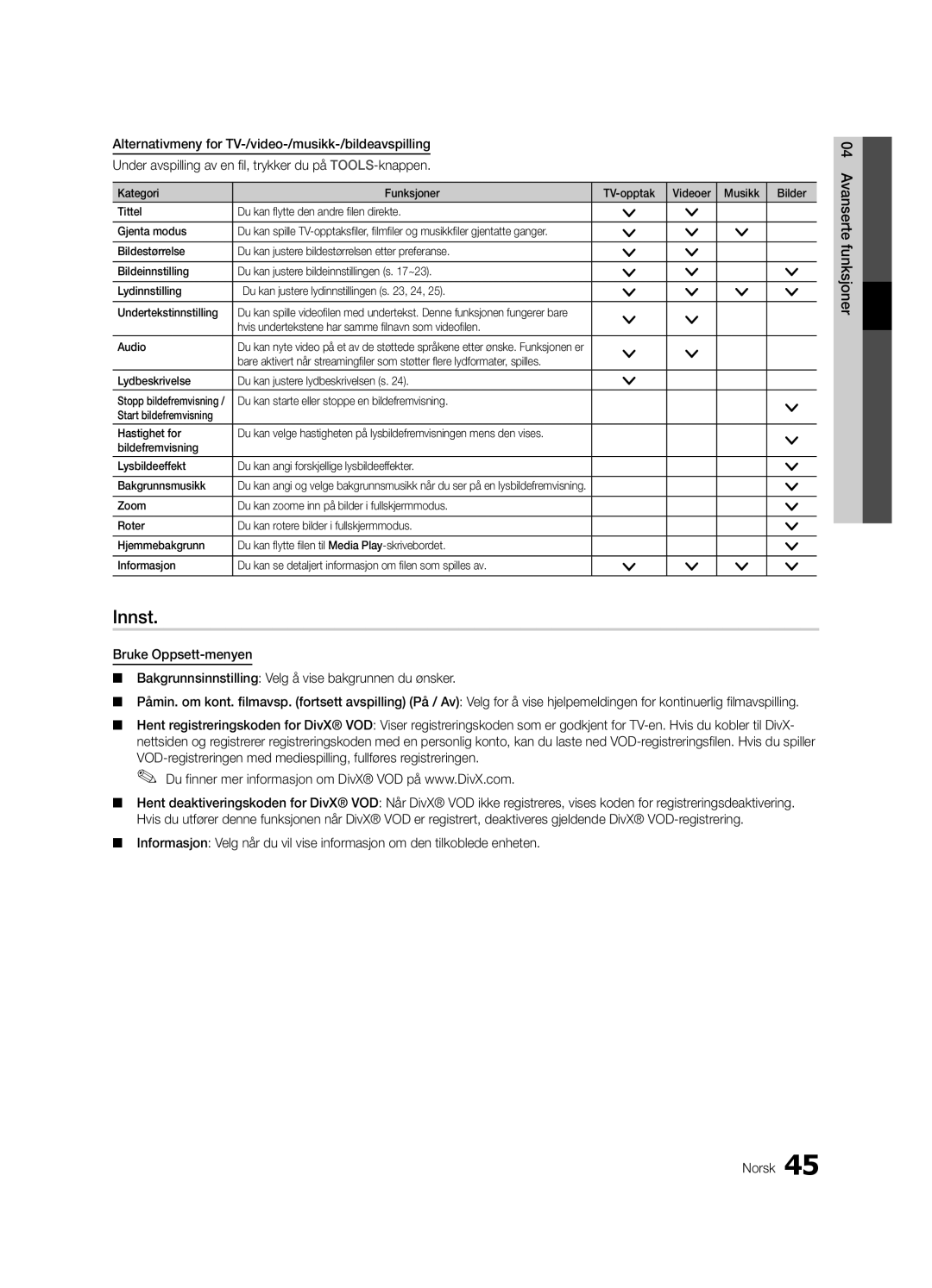 Samsung UE55C8705, UE40C8705, UE46C8705 Innst, Hvis undertekstene har samme filnavn som videofilen Audio, Hastighet for 