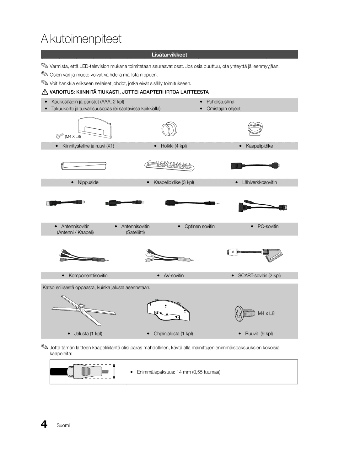 Samsung UE46C8705, UE55C8705, UE40C8705 user manual Alkutoimenpiteet, Lisätarvikkeet 