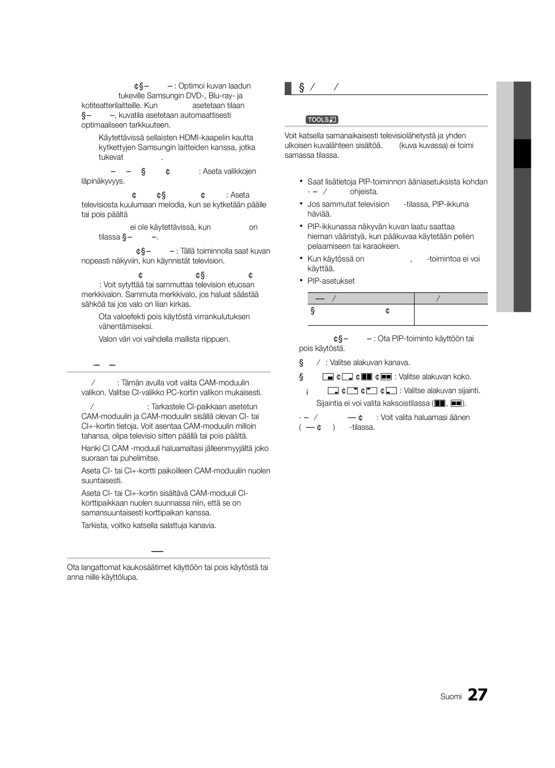 Samsung UE40C8705, UE55C8705, UE46C8705 user manual Yl. liitäntä, Langaton kaukosäädin, Kuva kuvassa PIP 