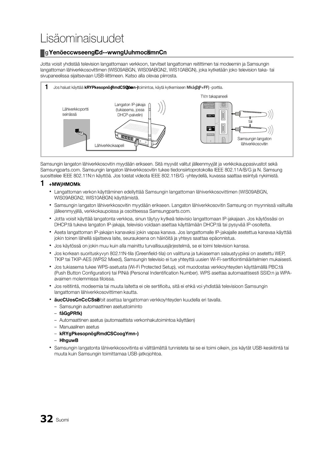 Samsung UE55C8705, UE40C8705, UE46C8705 user manual Langattomaan verkkoon yhdistäminen, Seinässä 