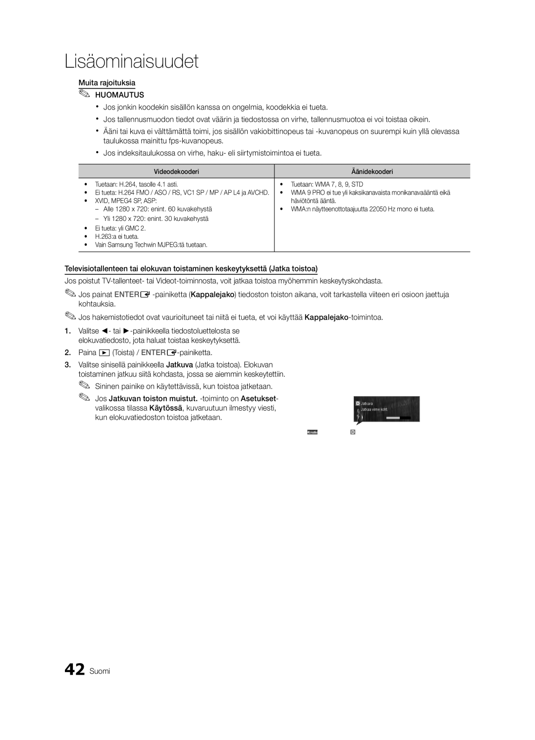 Samsung UE40C8705, UE55C8705, UE46C8705 user manual Muita rajoituksia, Häviötöntä ääntä 