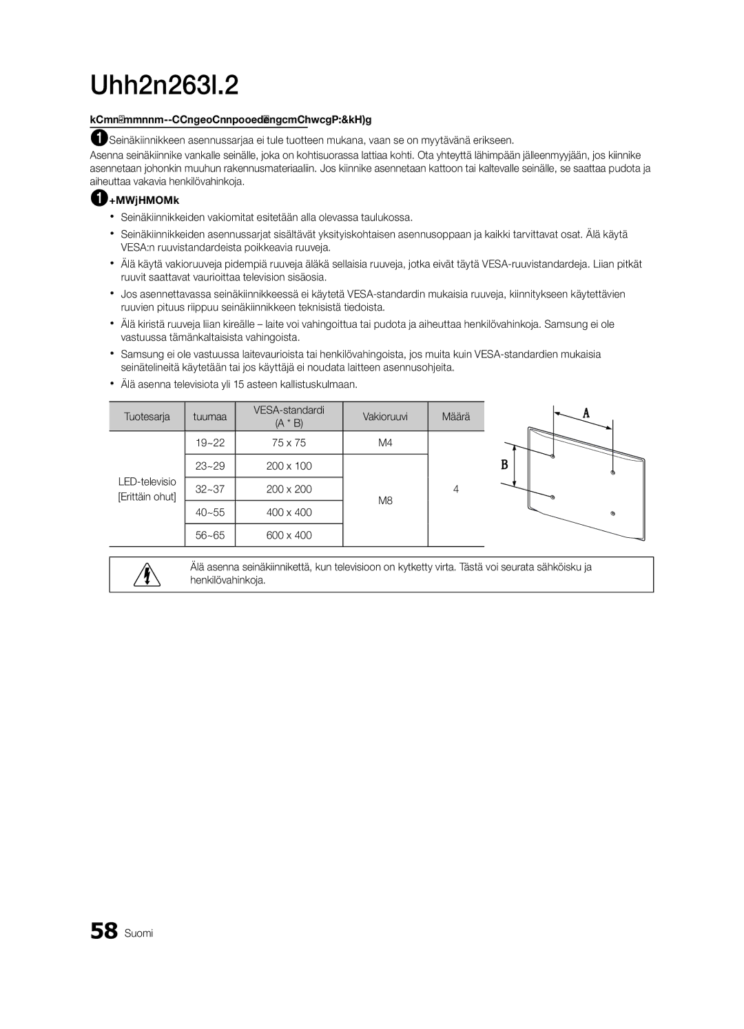 Samsung UE46C8705, UE55C8705, UE40C8705 user manual Huomautus 