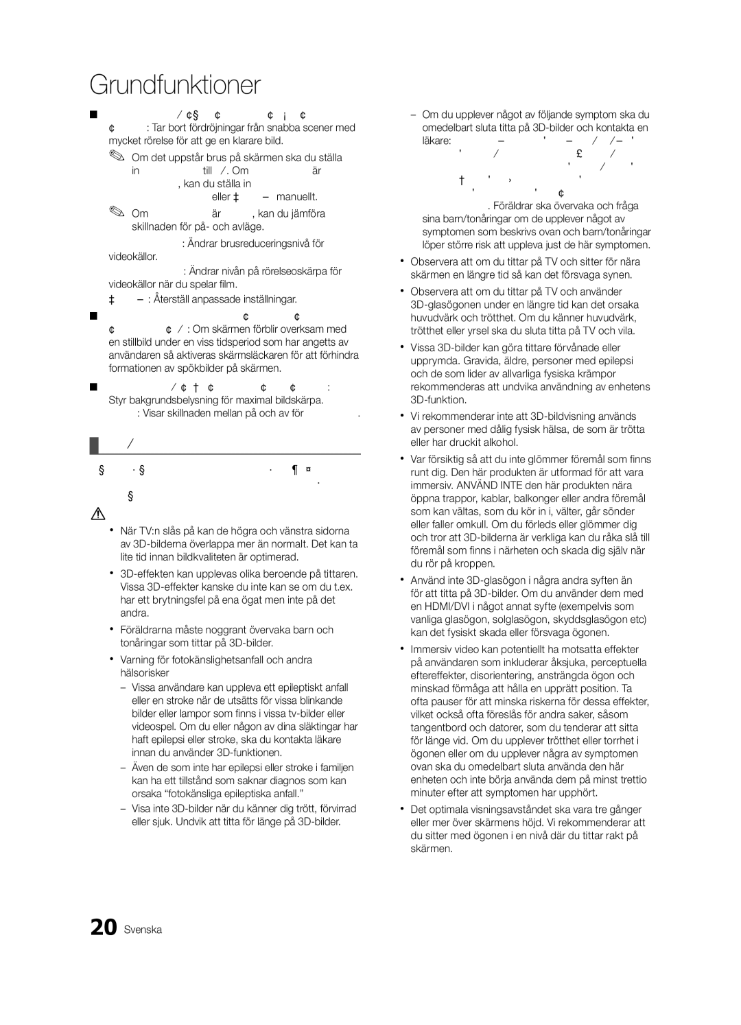 Samsung UE55C8705, UE40C8705, UE46C8705 user manual TV-visning med 3D-funktion 