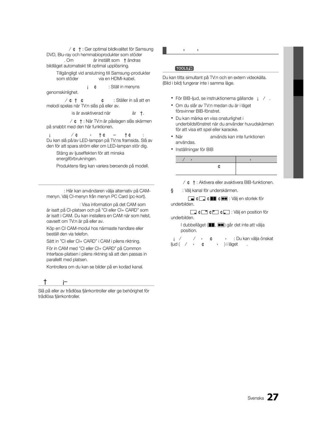 Samsung UE40C8705, UE55C8705, UE46C8705 user manual Trådlös fjärrkontroll, BIB t, Visa bild i bild BIB 