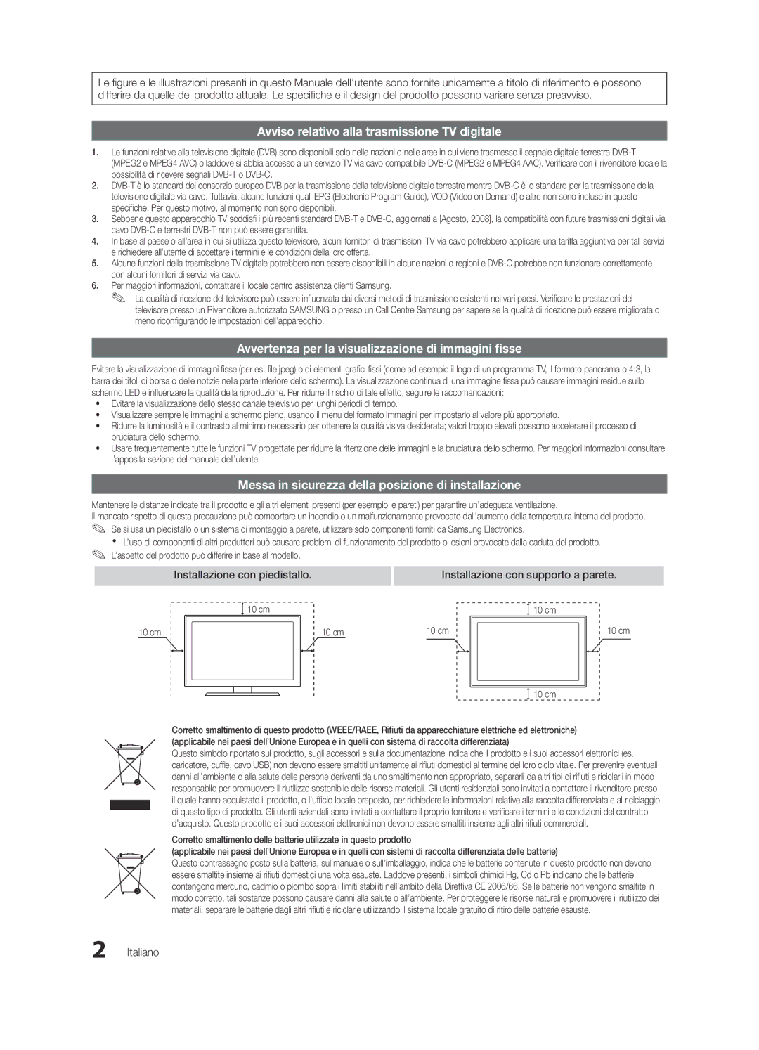 Samsung UE32C8780XSXZG, UE55C8790XZXZG, UE55C8700XSXXN manual Messa in sicurezza della posizione di installazione, Italiano 