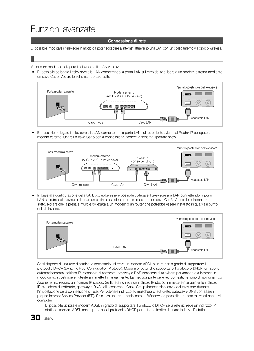 Samsung UE32C8780XSXZG, UE55C8790XZXZG, UE55C8700XSXXN, UE46C8780XSXZG Collegamento a una rete cablata, Connessione di rete 