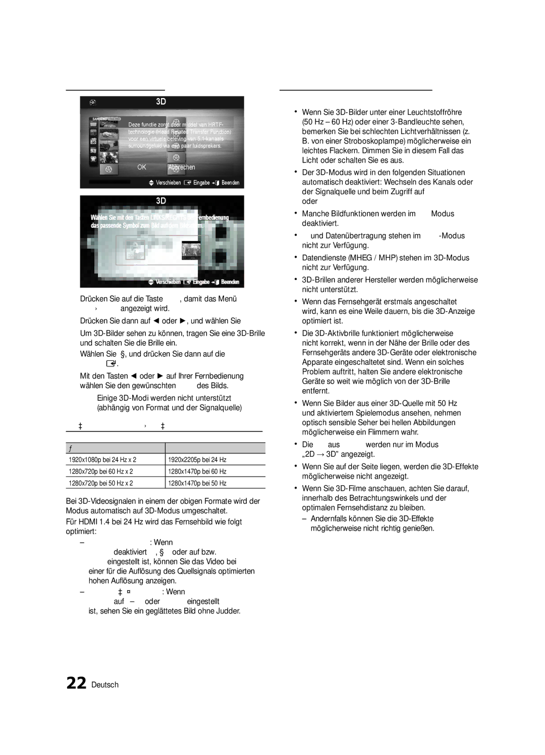 Samsung UE46C8780XSXZG, UE55C8790XZXZG manual So zeigen Sie ein 3D-Bild an, Abhängig von Format und der Signalquelle 