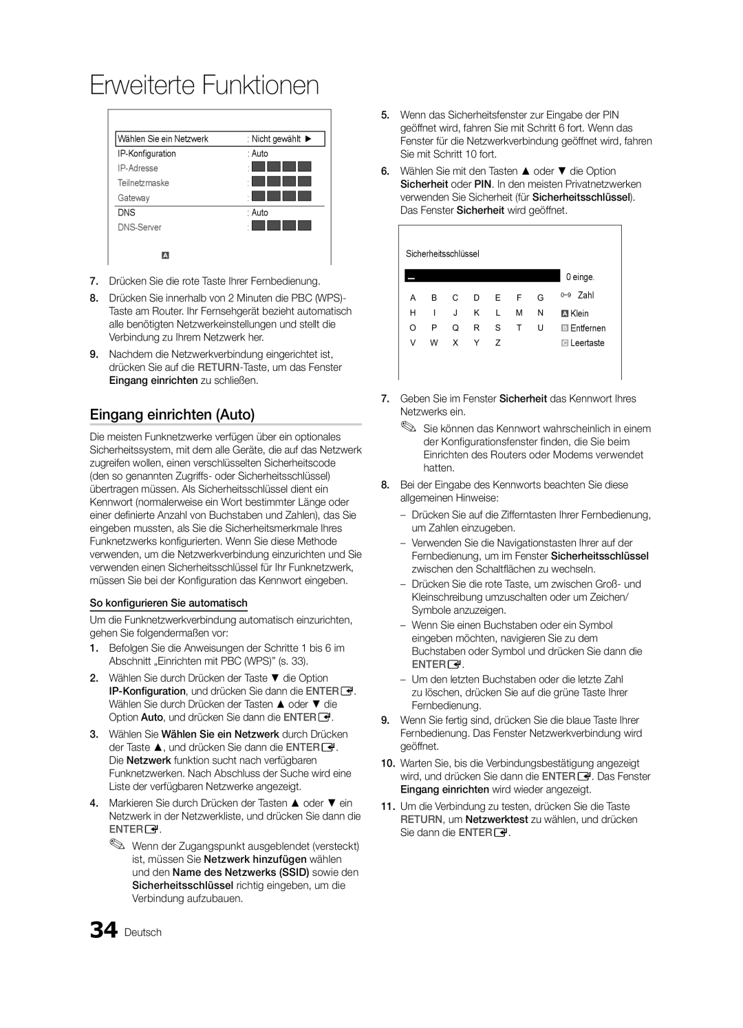 Samsung UE55C8790XZXZG, UE55C8700XSXXN Drücken Sie die rote Taste Ihrer Fernbedienung, Sicherheitsschlüssel Einge, Klein 