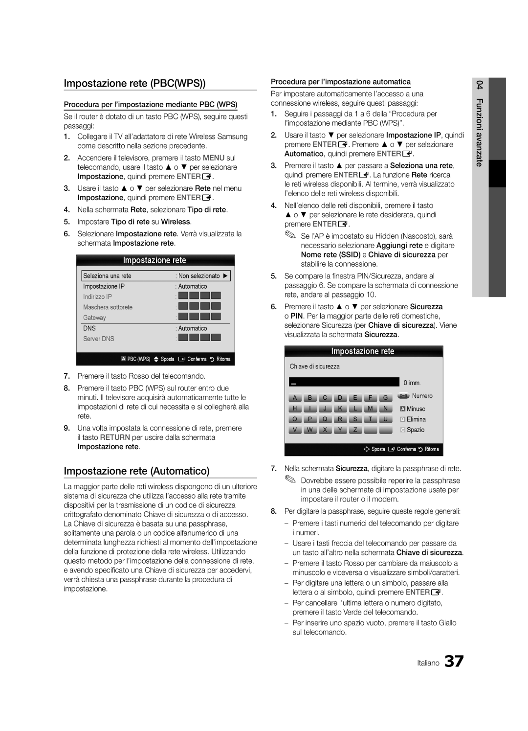 Samsung UE40C9000SWXZG Impostazione rete Pbcwps, Procedura per l’impostazione automatica, Impostare il router o il modem 