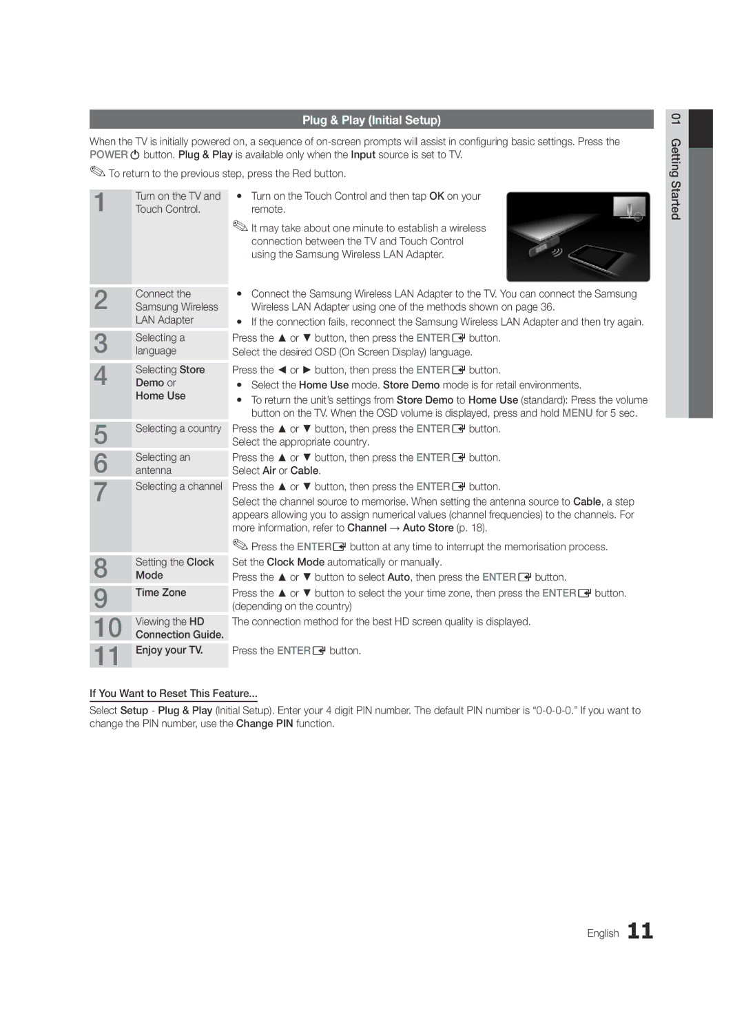 Samsung UE40C9000SWXZG manual Plug & Play Initial Setup, Yy Turn on the Touch Control and then tap OK on your remote 