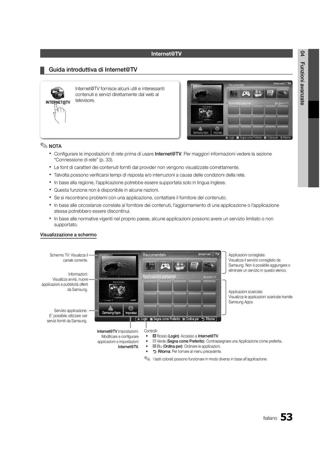 Samsung UE40C9000SWXXH, UE55C9000SPXZT, UE40C9000SPXZT, UE46C9000SPXZT Guida introduttiva di Internet@TV, Funzioni, Avanzate 