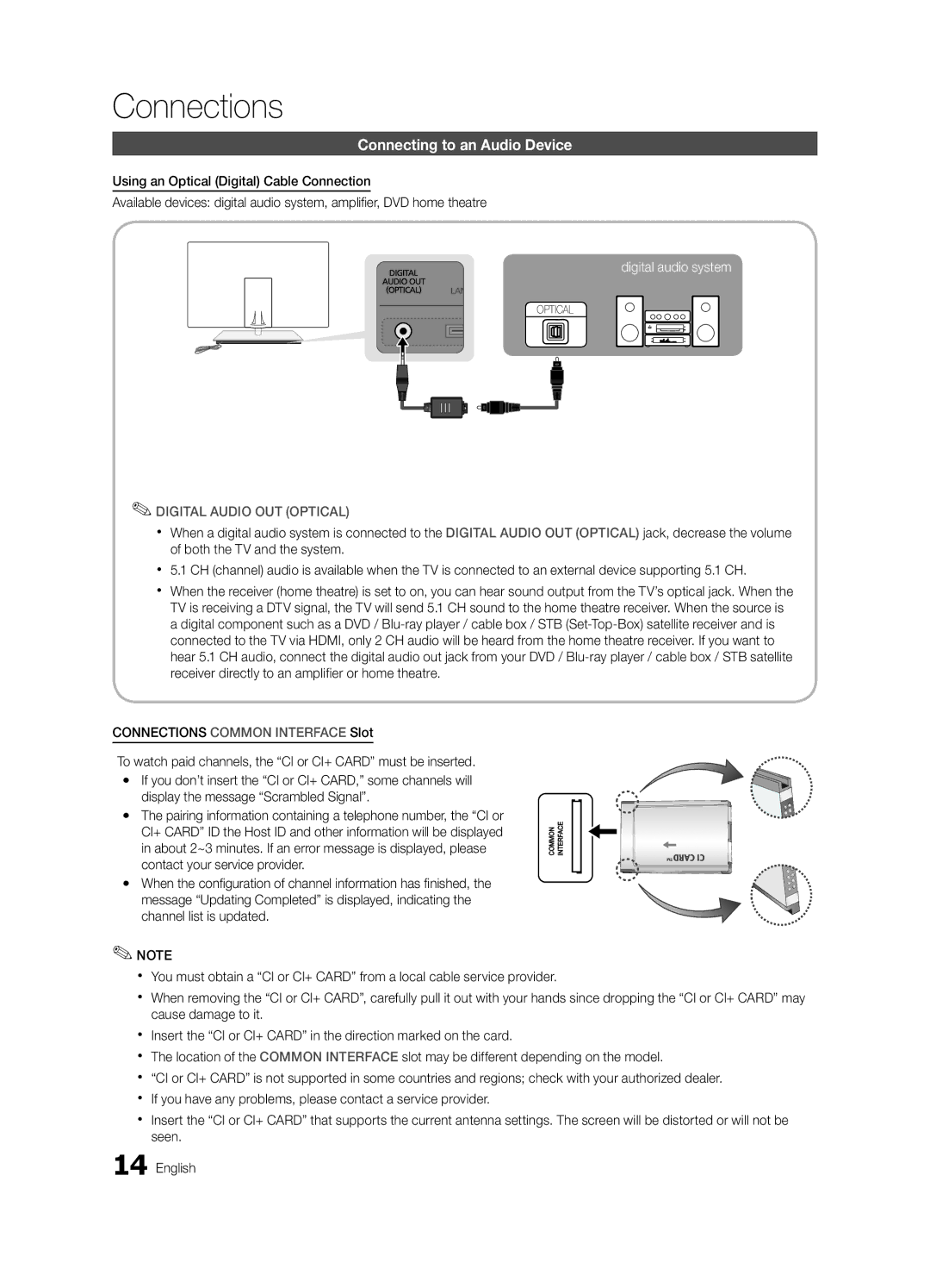 Samsung UE46C9000SPXZT, UE55C9000SPXZT, UE40C9000SPXZT manual Connecting to an Audio Device, Digital Audio OUT Optical 