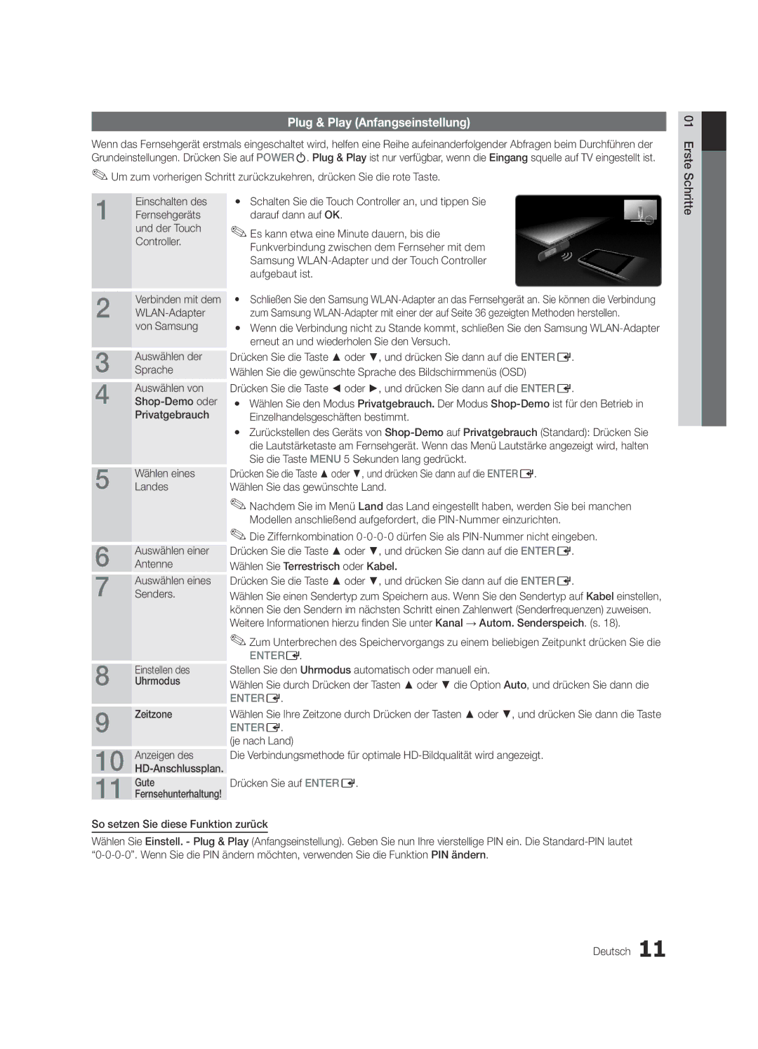 Samsung UE40C9000SWXXH, UE55C9000SPXZT, UE40C9000SPXZT, UE46C9000SPXZT, UE40C9005ZWXXE manual Plug & Play Anfangseinstellung 