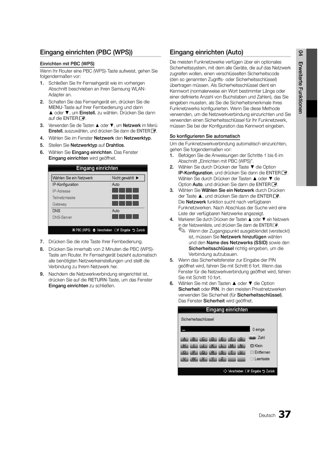 Samsung UE40C9000SWXZG, UE55C9000SPXZT Eingang einrichten PBC WPS, Drücken Sie die rote Taste Ihrer Fernbedienung, Klein 