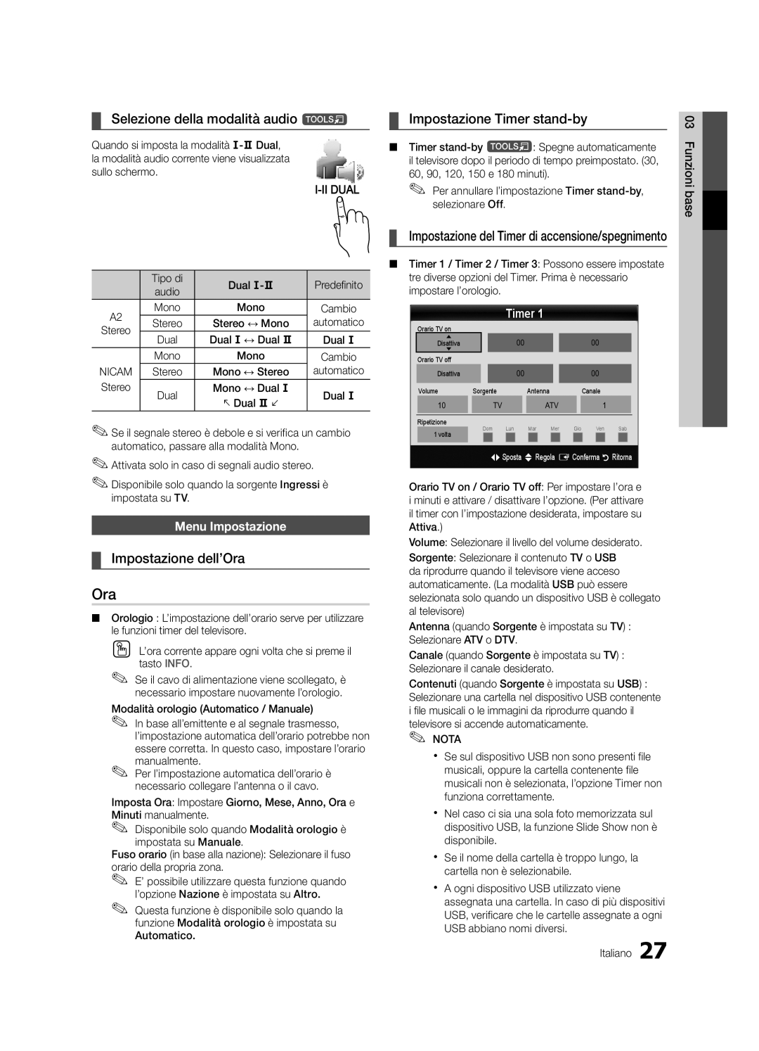 Samsung UE40C9000SPXZT, UE55C9000SPXZT, UE46C9000SPXZT, UE40C9000SWXXH manual Impostazione dell’Ora, Menu Impostazione 