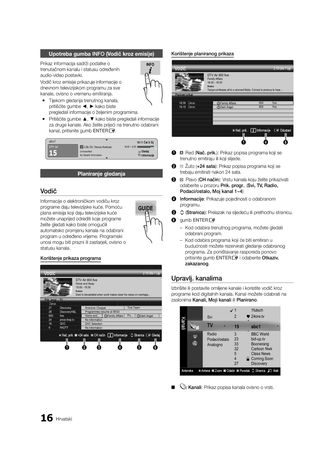 Samsung UE55C9000SWXXN, UE46C9000ZWXXC Upravlj. kanalima, Upotreba gumba Info Vodič kroz emisije, Planiranje gledanja 