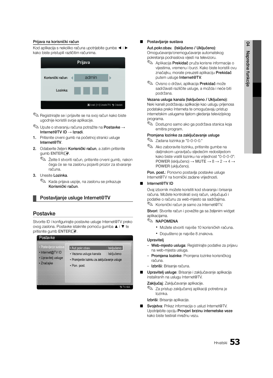 Samsung UE40C9000SWXXH, UE55C9000SWXXN, UE46C9000ZWXXC manual Postavljanje usluge Internet@TV, Prijava, Internet@TV ID 