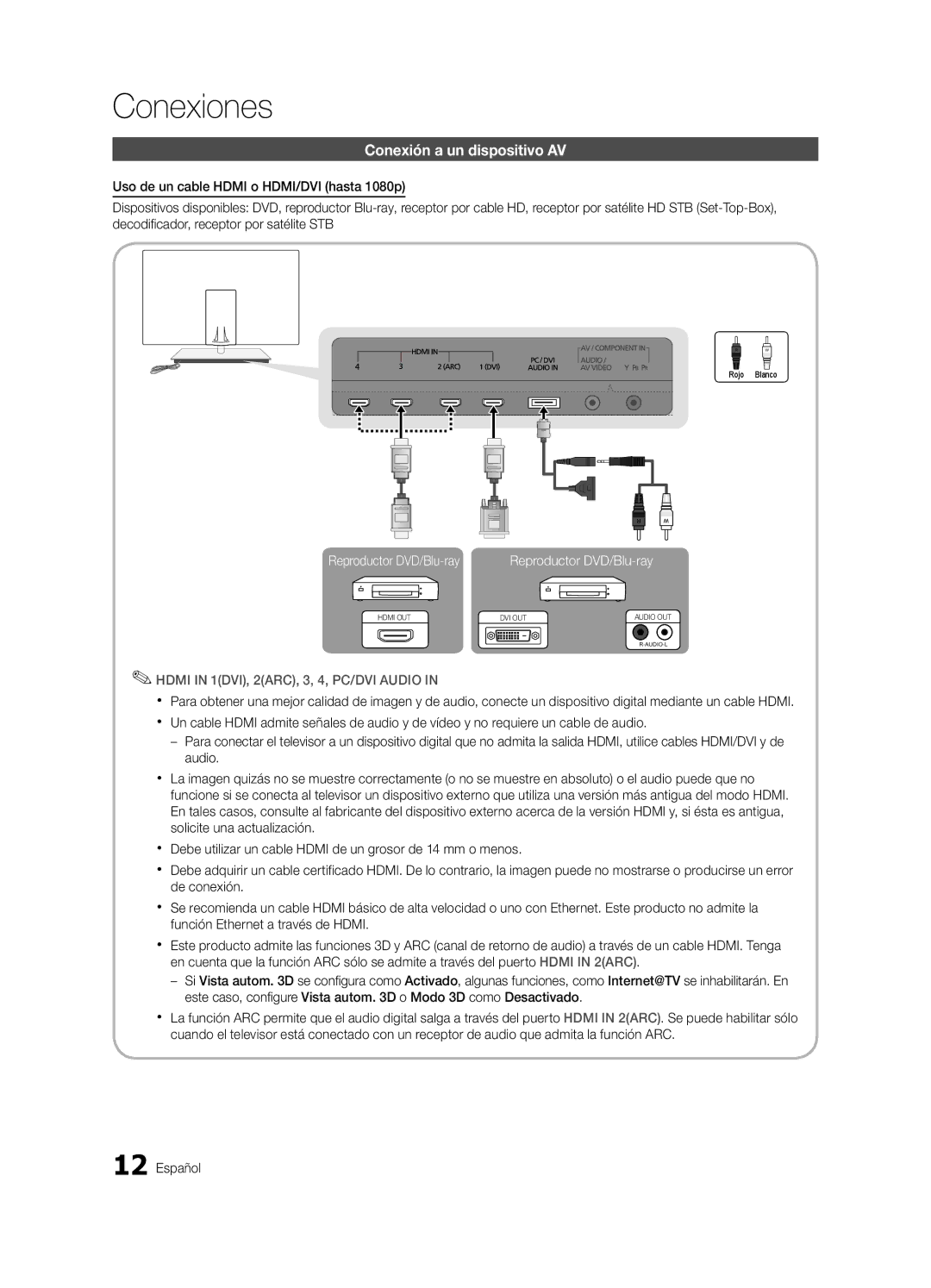 Samsung UE55C9000SWXXH, UE55C9000ZWXXC, UE46C9000ZWXXN, UE55C9000SWXXN manual Conexiones, Conexión a un dispositivo AV 