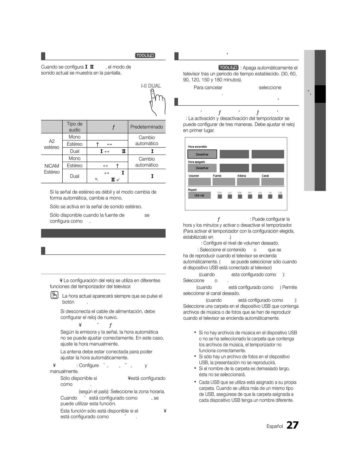 Samsung UE46C9000SWXZF manual Tiempo, Configuración de la hora, Activación y desactivación del temporizador, Temporizador 