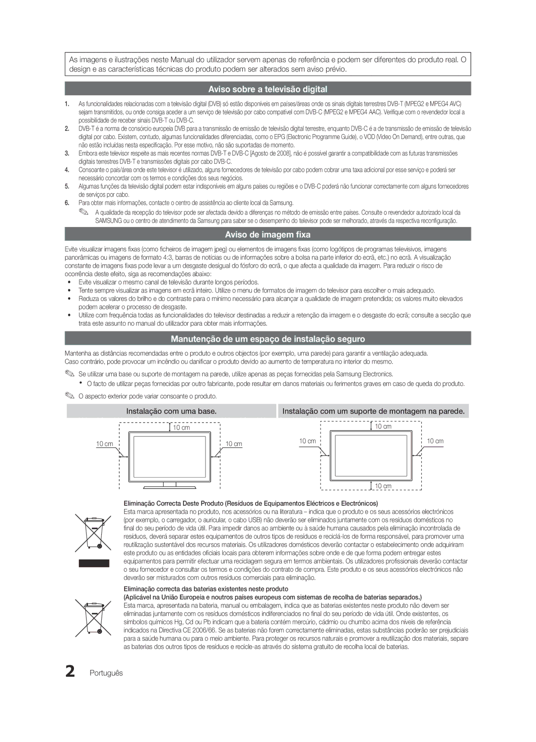 Samsung UE46C9000SWXXN, UE55C9000ZWXXC Manutenção de um espaço de instalação seguro, Instalação com uma base, Português 