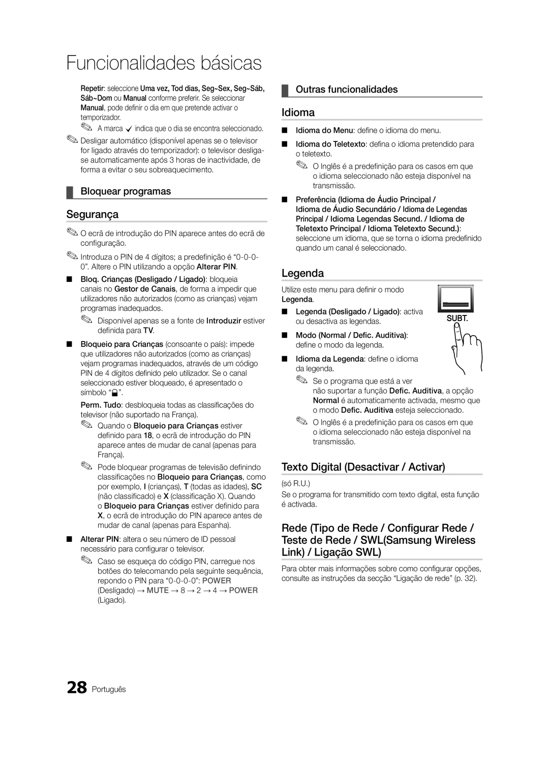 Samsung UE55C9000ZWXZF manual Segurança, Texto Digital Desactivar / Activar, Bloquear programas, Ou desactiva as legendas 