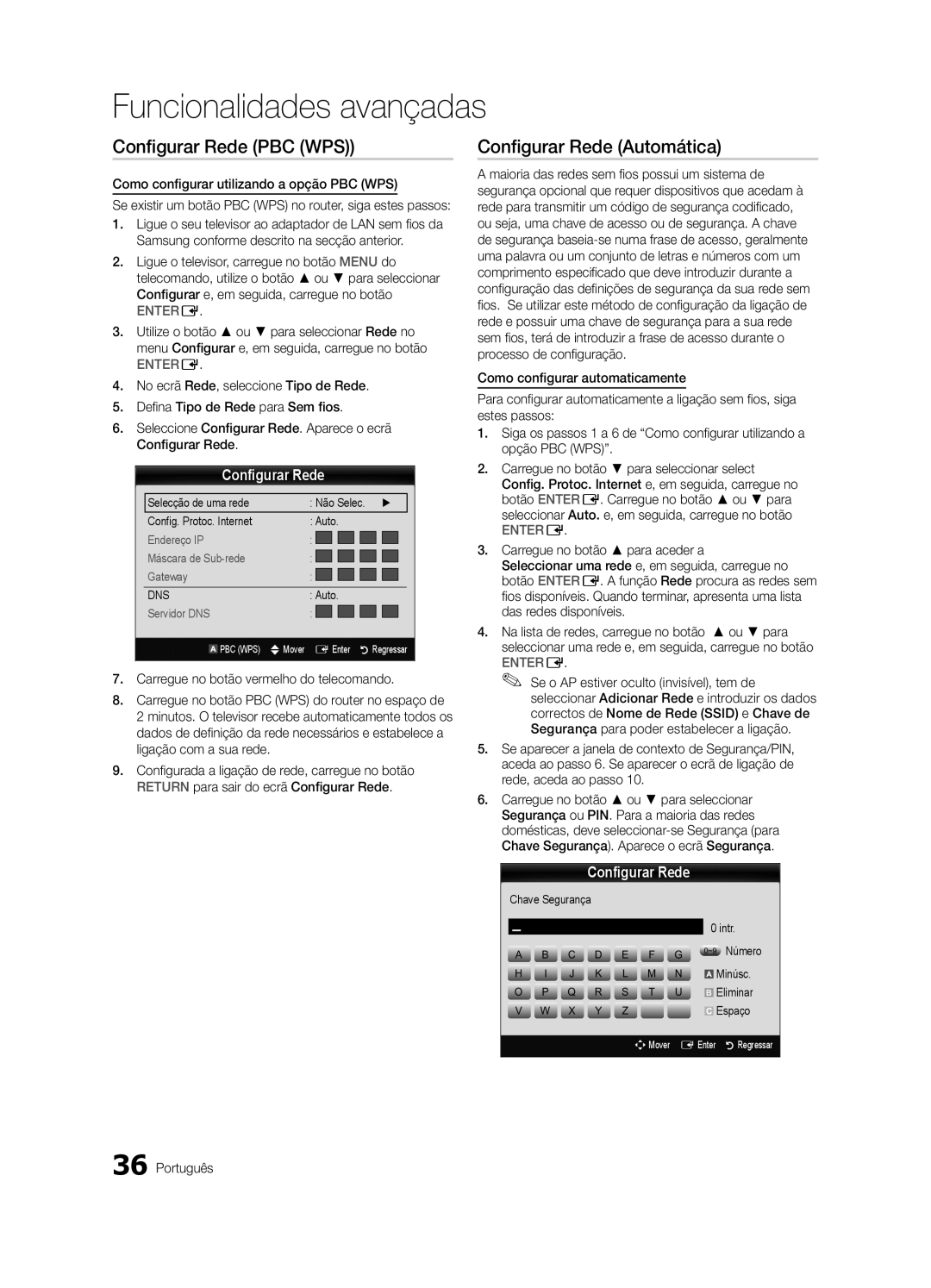 Samsung UE40C9000SWXZG Configurar Rede PBC WPS, Configurar Rede Automática, Como configurar utilizando a opção PBC WPS 