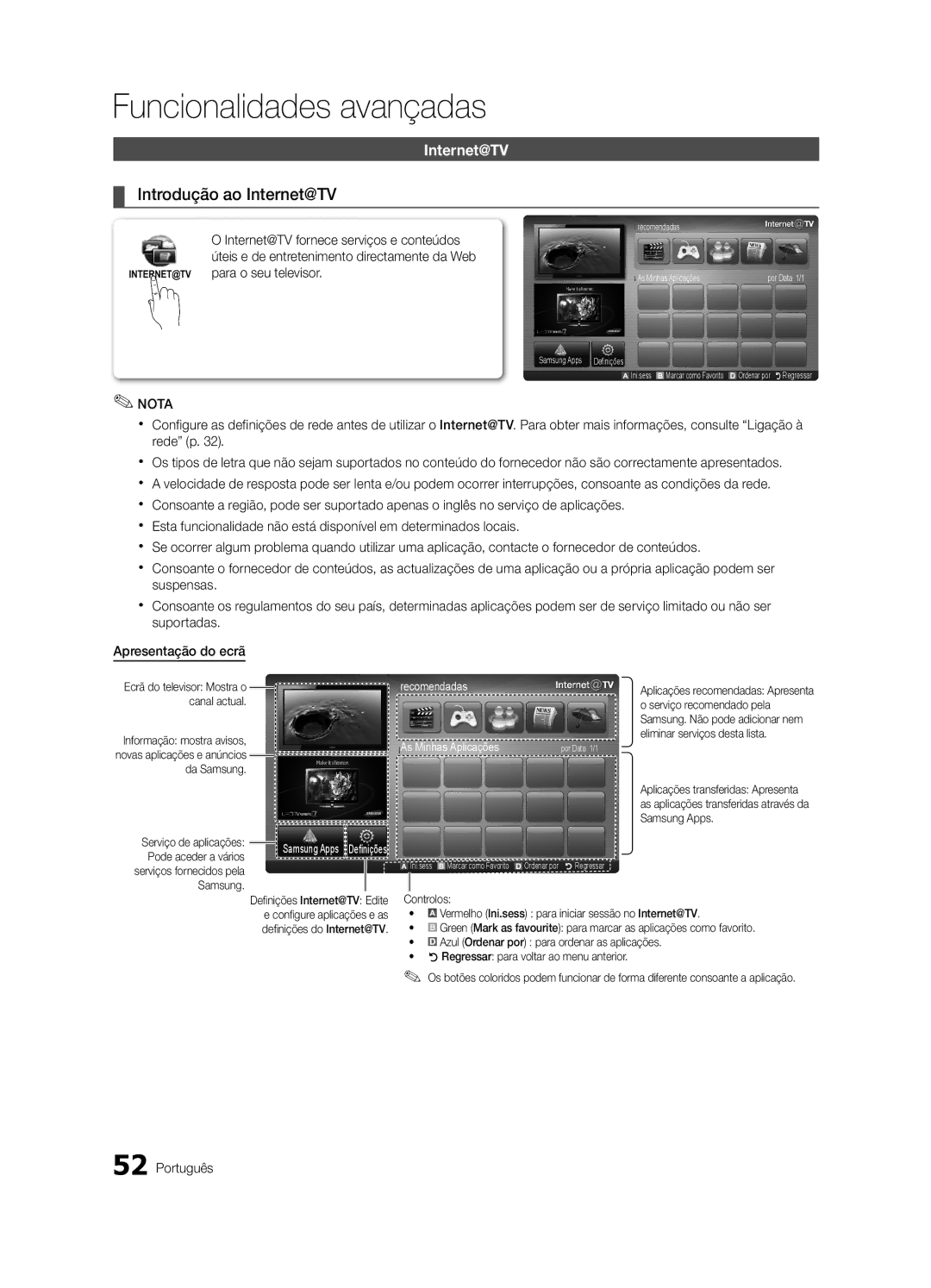 Samsung UE55C9000SWXXC manual Introdução ao Internet@TV, Internet@TV fornece serviços e conteúdos, Para o seu televisor 