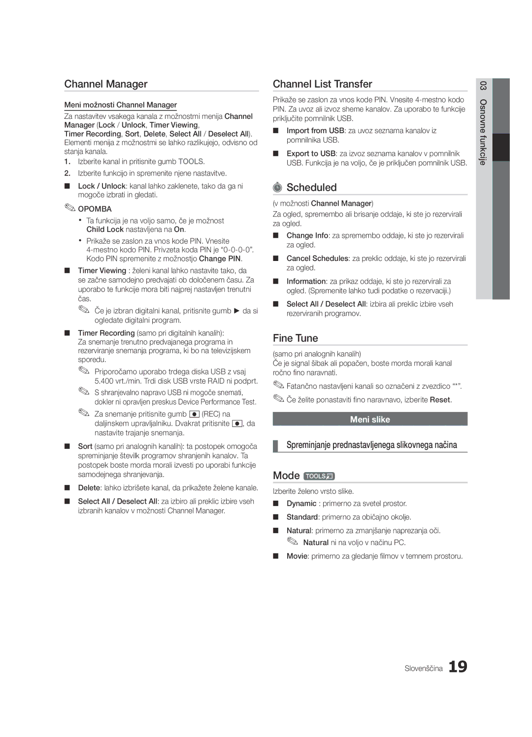 Samsung UE55C9000SWXXN, UE55C9000ZWXXC, UE46C9000ZWXXN manual Meni slike, Spreminjanje prednastavljenega slikovnega načina 