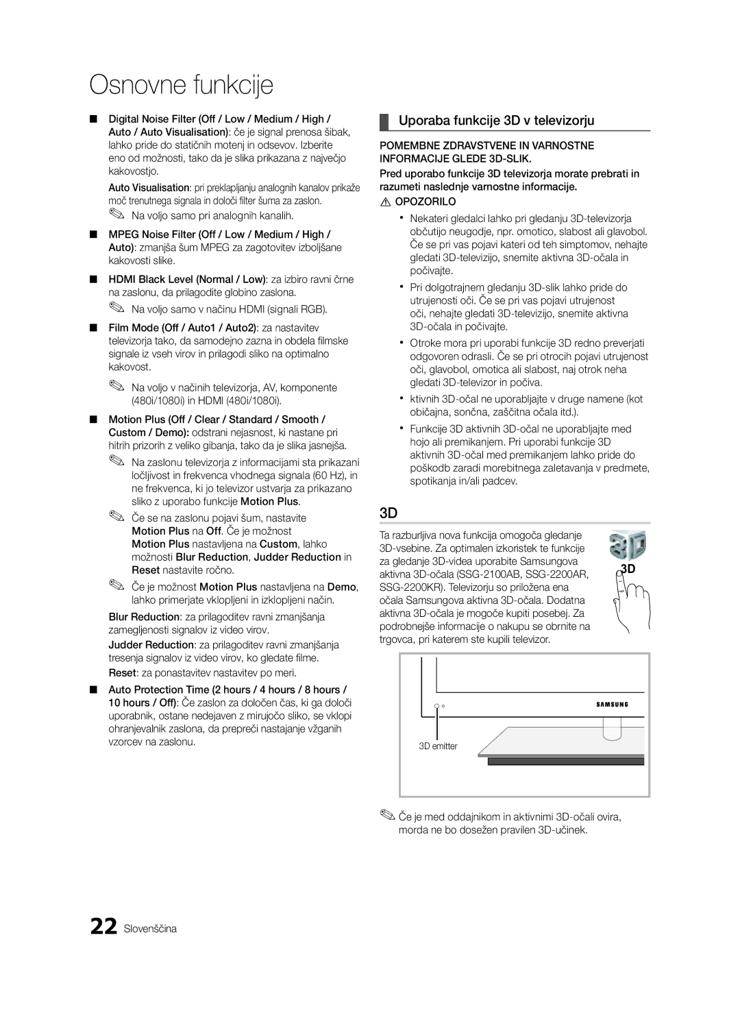 Samsung UE46C9000SWXXN Uporaba funkcije 3D v televizorju, Pomembne Zdravstvene in Varnostne Informacije Glede 3D-SLIK 