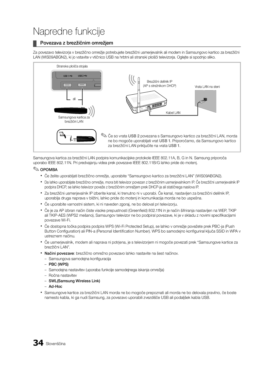 Samsung UE46C9000ZWXXH, UE55C9000ZWXXC Povezava z brezžičnim omrežjem, Ali Kabel LAN Samsungova kartica za Brezžični LAN 