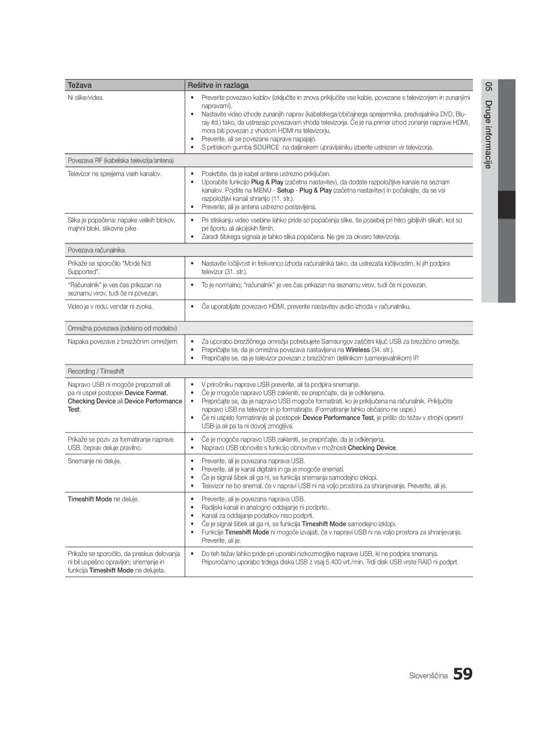 Samsung UE55C9000ZWXXC, UE46C9000ZWXXN, UE55C9000SWXXN, UE55C9000ZWXXN, UE55C9000ZWXTK manual Druge informacije Slovenščina 