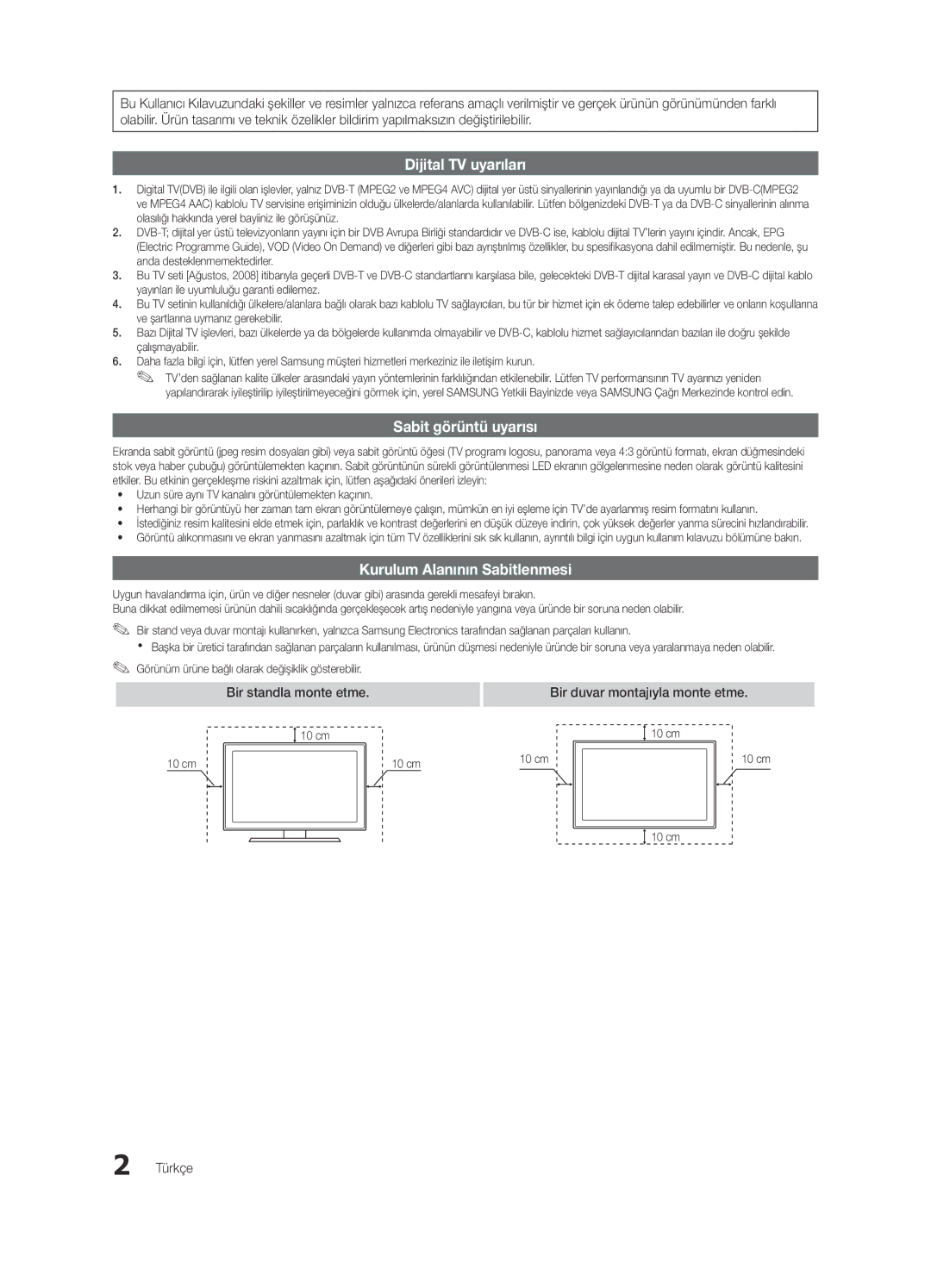 Samsung UE55C9000SWXZF, UE55C9000ZWXXC, UE46C9000ZWXXN, UE55C9000SWXXN manual Bir duvar montajıyla monte etme, Türkçe 