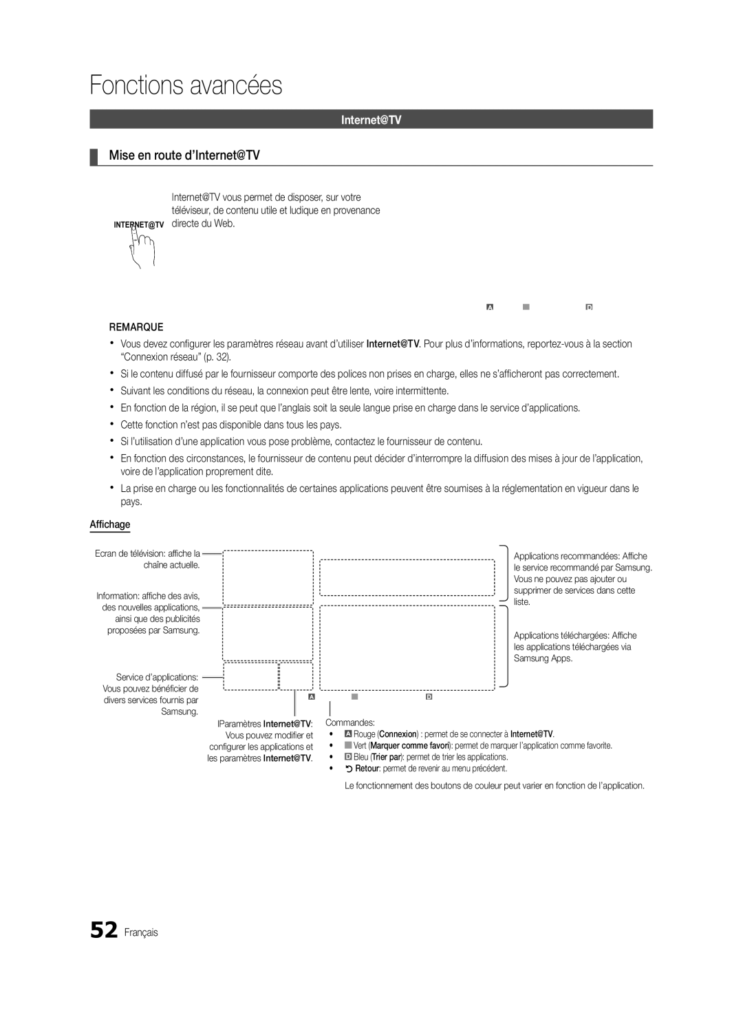 Samsung UE55C9000SWXXN, UE55C9000ZWXXC, UE46C9000ZWXXN manual Mise en route d’Internet@TV, INTERNET@TV directe du Web 