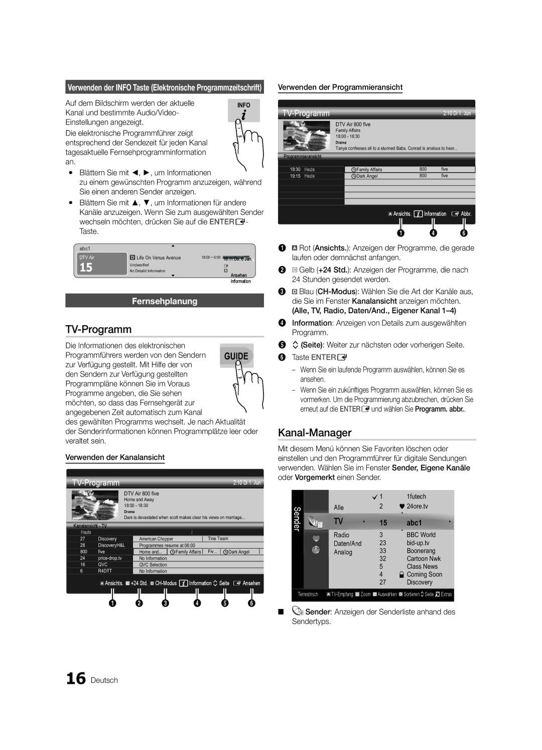 Samsung UE46C9000SWXXH, UE55C9000ZWXXC, UE46C9000ZWXXN, UE55C9000SWXXN manual TV-Programm, Kanal-Manager, Fernsehplanung 