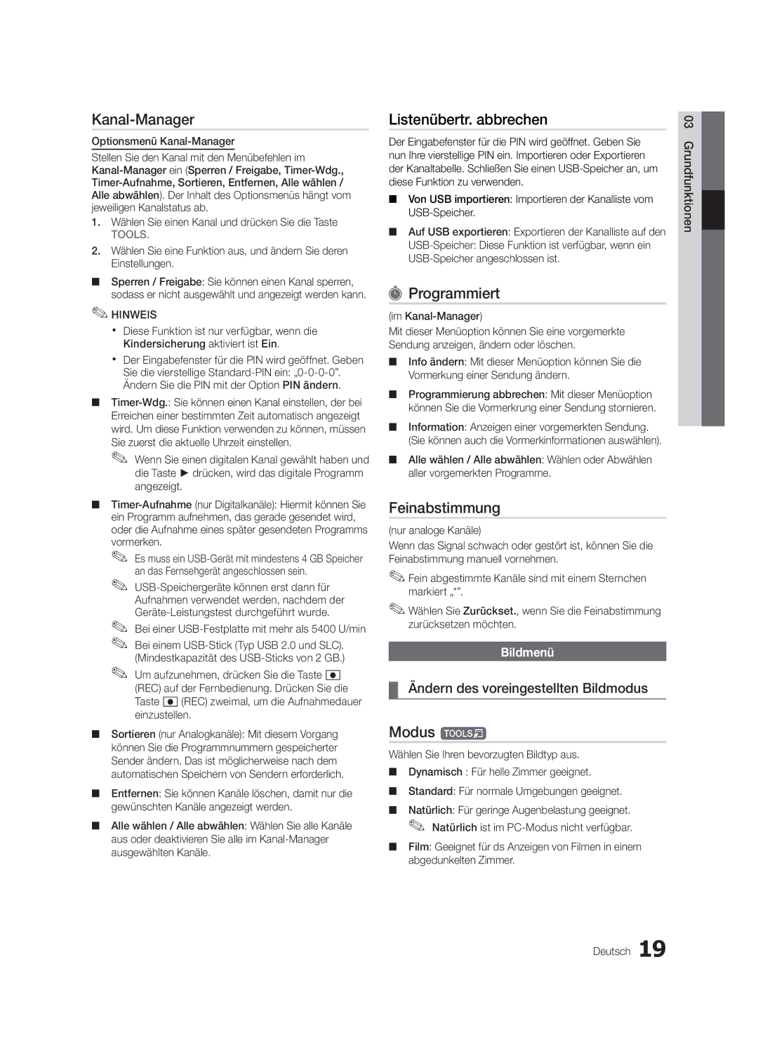 Samsung UE55C9000ZWXXH, UE55C9000ZWXXC, UE46C9000ZWXXN manual Listenübertr. abbrechen, Programmiert, Feinabstimmung, Modus t 