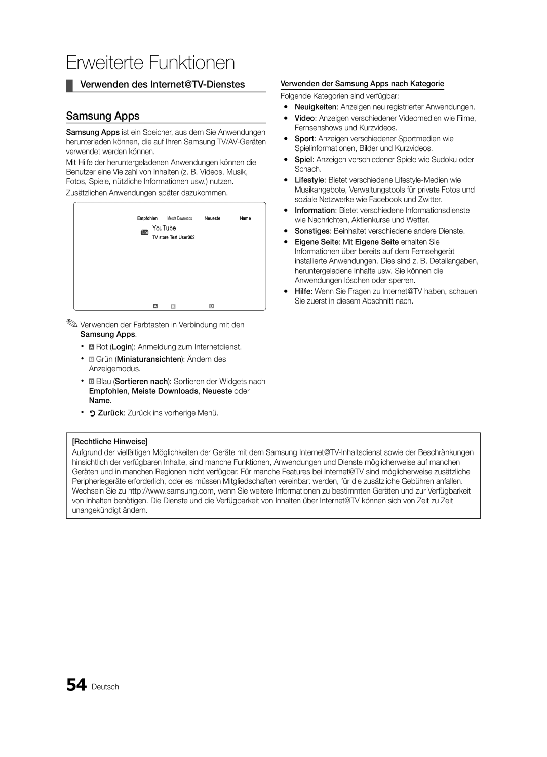 Samsung UE46C9000SWXXH, UE55C9000ZWXXC manual Verwenden des Internet@TV-Dienstes, Zusätzlichen Anwendungen später dazukommen 