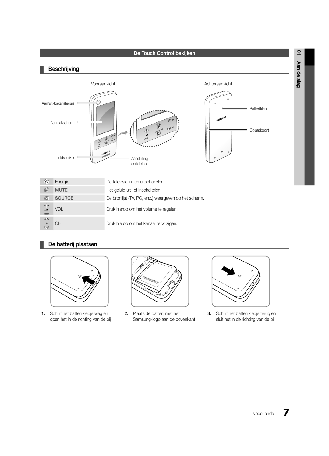 Samsung UE46C9000ZWXZF, UE55C9000ZWXXC, UE46C9000ZWXXN, UE55C9000SWXXN, UE55C9000ZWXXN manual De Touch Control bekijken 