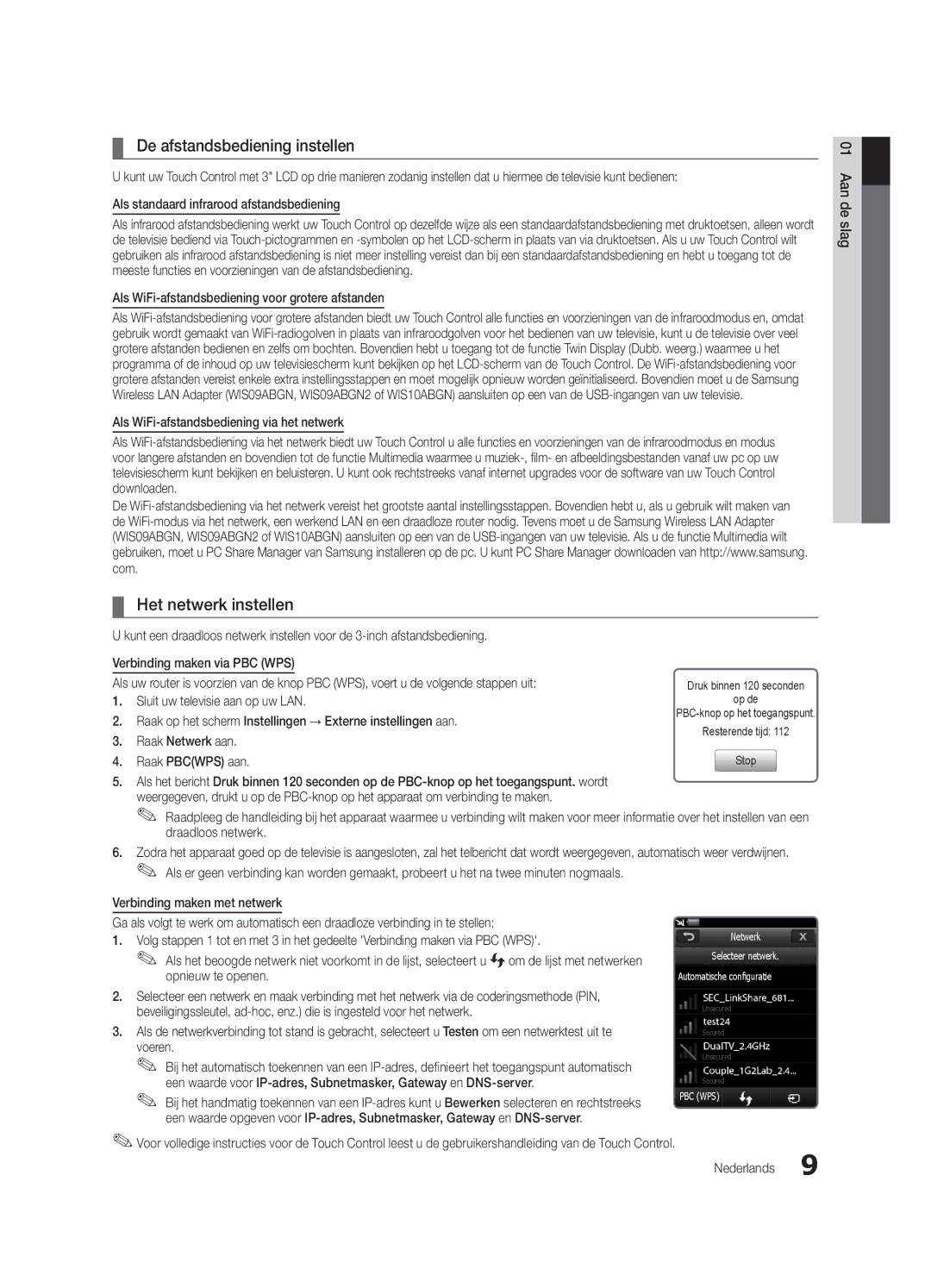 Samsung UE46C9000SWXXH, UE55C9000ZWXXC, UE46C9000ZWXXN, UE55C9000SWXXN De afstandsbediening instellen, Het netwerk instellen 