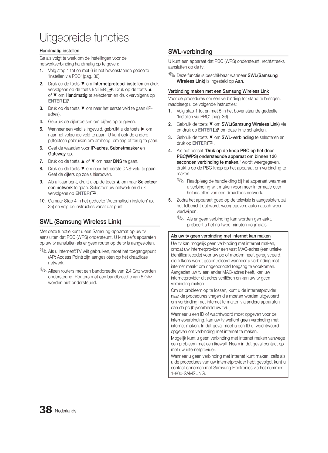 Samsung UE55C9000SWXXN, UE55C9000ZWXXC, UE46C9000ZWXXN, UE55C9000ZWXXN manual SWL Samsung Wireless Link, SWL-verbinding 